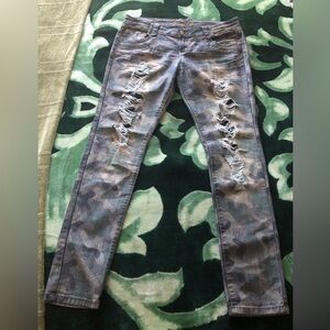 Women’s Adorable Blue Camouflage Distressed Denim Skinny Jeans